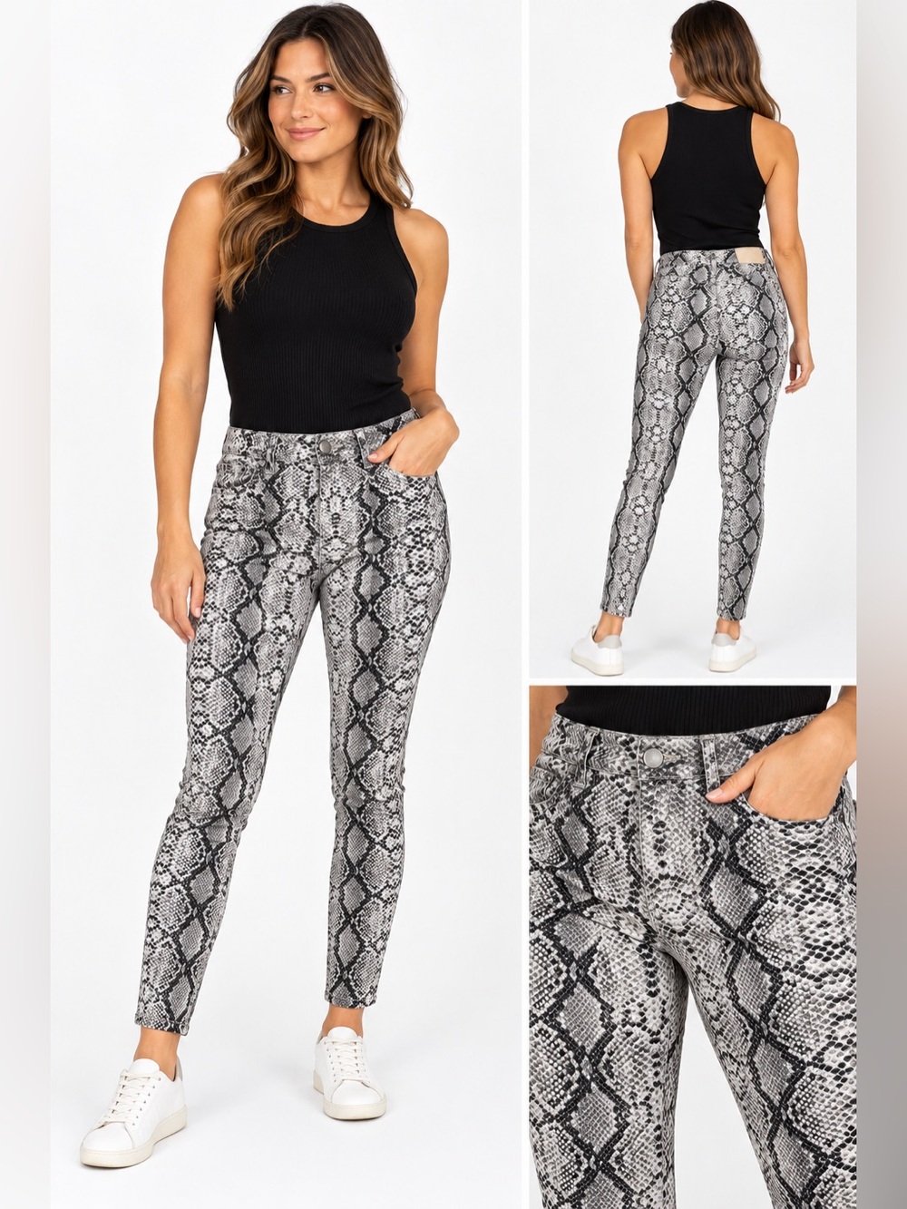 Zara Snake Print Skinny Pants Women’s Size 6 Gray Black Stretch